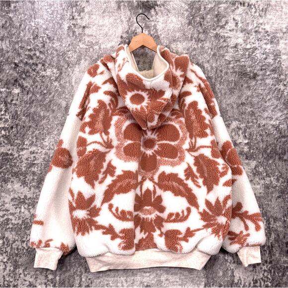 Free People Jacket Large Womens Canyon Moon Sherpa Chunky Fur Floral Zip Hoodie - Picture 3 of 8